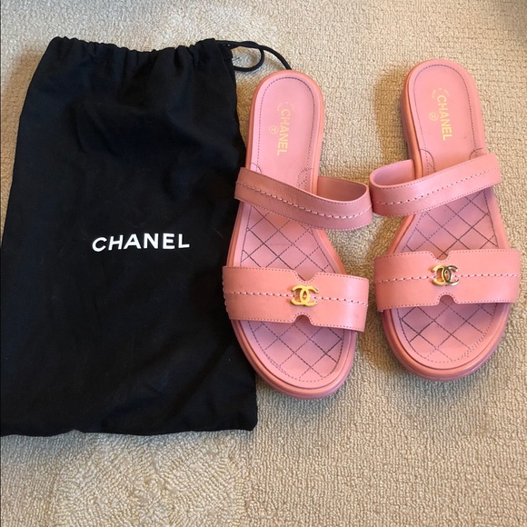 pink leather slides